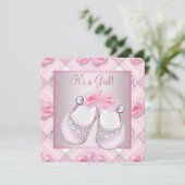 Invitation Chaussures de bébé roses Baby Shower Fille Rose (Debout devant)