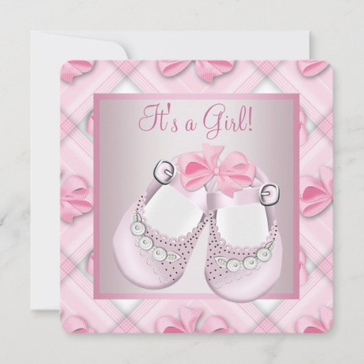 Invitation Chaussures de bébé roses Baby Shower Fille Rose (Devant)