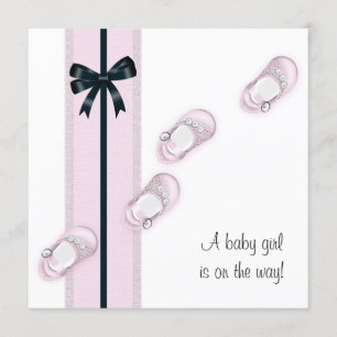Invitation Chaussures de bébé roses et noires pour la baby sh