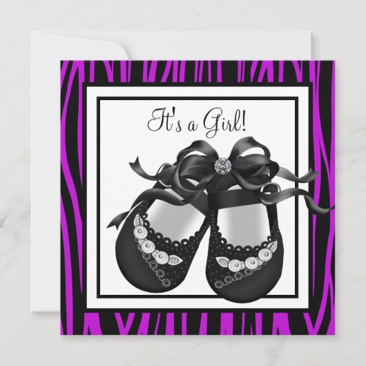 Invitation Chaussures de bébé Zèbre Violet Fille Baby Shower (Devant)