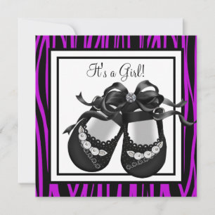Invitation Chaussures de bébé Zèbre Violet Fille Baby Shower