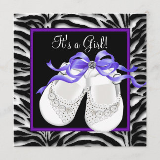 Invitation Chaussures de bébé Zèbre Violet Fille Baby Shower