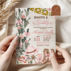 Invitation Chaussures de cactus en bois rustique et Baby Show