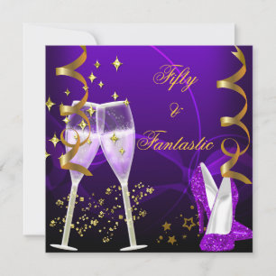 Invitation Chaussures de Champagne dorées violettes fantastiq