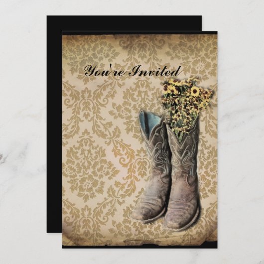 Invitation Chaussures de cow-boy Damask fleur sauvage Western (Devant / Derrière)