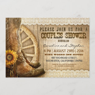 Invitation chaussures de cowboy tournesol bois couples douche