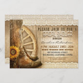 Invitation chaussures de cowboy tournesol bois nuptiale invit (Devant / Derrière)
