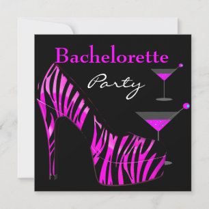 Invitation Chaussures de fête de Bachelorette Rose Noir Zèbre