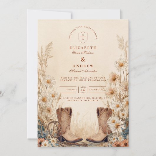 Invitation Chaussures de Mariage Rustique Campagnard Daisy (Devant)