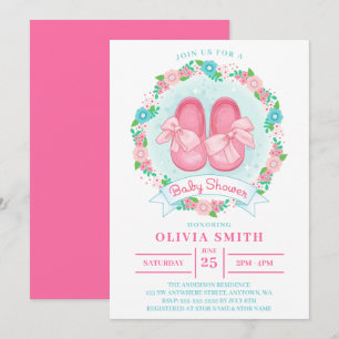 Invitation Chaussures de Petite Fille Baby Shower Avec un Nœu