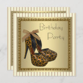 Invitation Chaussures de talon d'or femmes léopard Anniversai (Devant / Derrière)