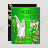 Invitation Chaussures d'or Green Lime fête d'anniversaire (Devant / Derrière)