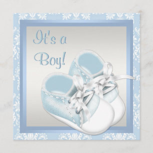 Invitation Chaussures en Damas Bleu Baby Shower Garçon