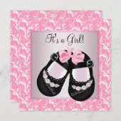 Invitation Chaussures en noir rose noir rose bébé fille douch (Devant / Derrière)