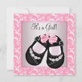 Invitation Chaussures en noir rose noir rose bébé fille douch (Devant)