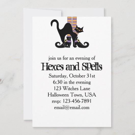 Invitation Chaussures en sorcière blanche Halloween Chat noir (Devant)