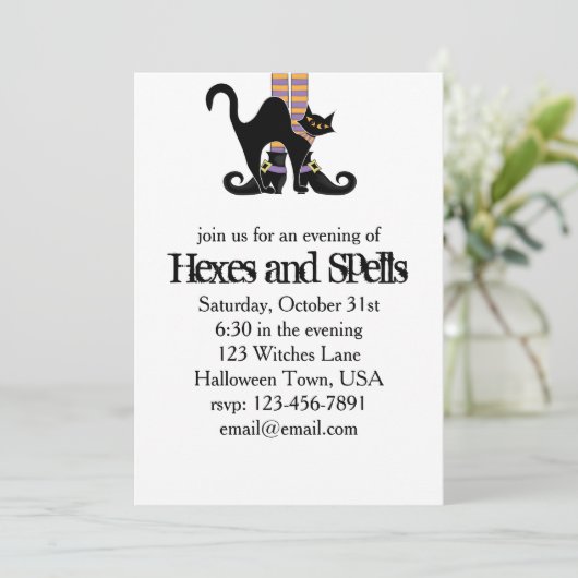 Invitation Chaussures en sorcière blanche Halloween Chat noir (Debout devant)