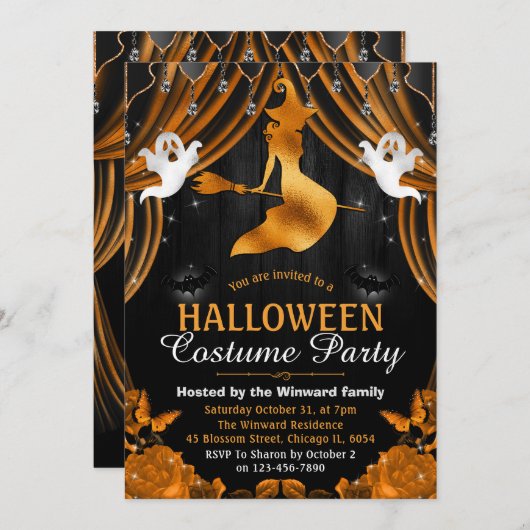 Invitation Chaussures et rideaux en sorcière noir et orange H (Devant / Derrière)