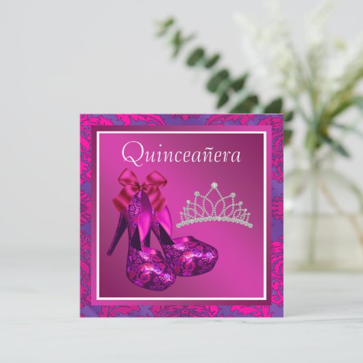 Invitation Chaussures Fuchsia Tiara High Heel Chaud Rose Quin (Debout devant)