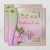 Invitation Chaussures glamour Magnolia & Papillon 40e anniver (Devant / Derrière)
