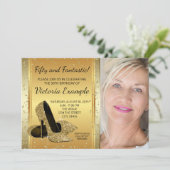 Invitation Chaussures Gold High Heel Anniversaire (Debout devant)