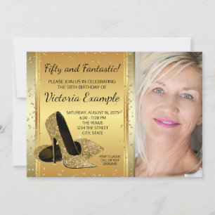 Invitation Chaussures Gold High Heel Anniversaire