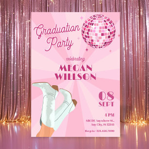 Invitation Chaussures groovy roses boule à facettes fête de f