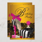 Invitation Chaussures haute talon rose et or rose Zebra Party (Devant / Derrière)