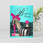Invitation Chaussures haute talon Turquoise bleu et rose Zebr (Debout devant)
