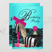 Invitation Chaussures haute talon Turquoise bleu et rose Zebr (Devant / Derrière)