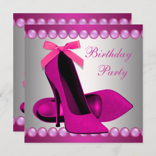 Invitation Chaussures Hot Rose High Heels Anniversaire (Devant / Derrière)