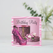 Invitation Chaussures Leopard High Heel rose Zebra Anniversai (Debout devant)