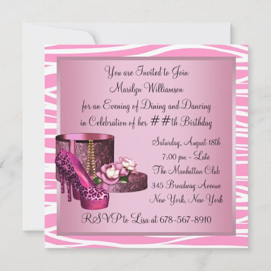 Invitation Chaussures Leopard High Heel rose Zebra Anniversai (Dos)