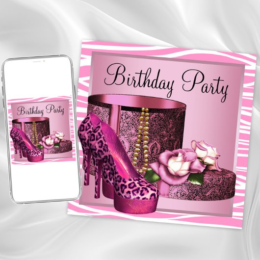 Invitation Chaussures Leopard High Heel rose Zebra Anniversai