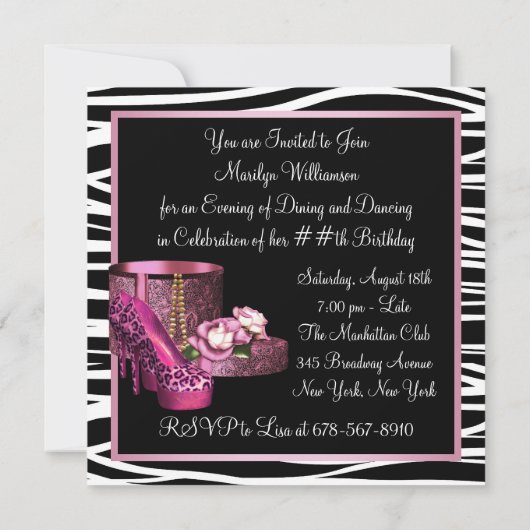 Invitation Chaussures Leopard High Heel rose Zebra Anniversai (Dos)