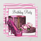 Invitation Chaussures Leopard High Heel rose Zebra Anniversai (Devant / Derrière)