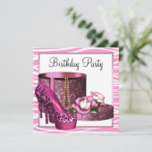 Invitation Chaussures Leopard High Heel rose Zebra Anniversai (Debout devant)