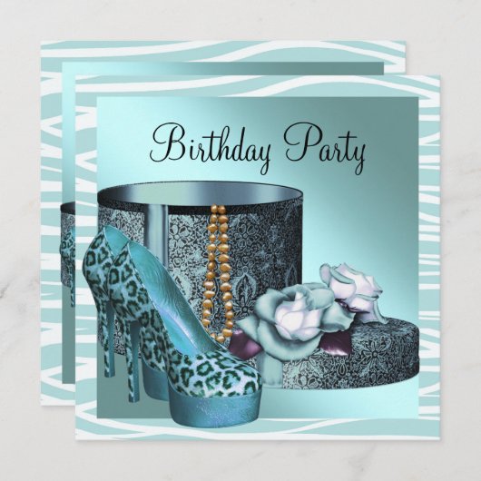 Invitation Chaussures Leopard High Heel Turquoise Blue Annive (Devant / Derrière)