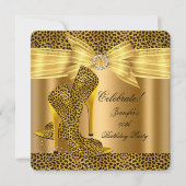 Invitation Chaussures Leopard High Heels Gold Birthday Party (Devant)