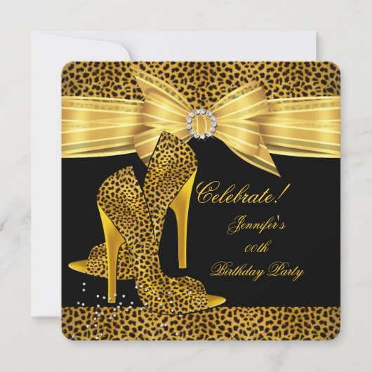 Invitation Chaussures Leopard High Heels Gold Black Anniversa (Devant)