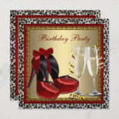 Invitation Chaussures Leopard Red High Heel Anniversaire (Devant / Derrière)