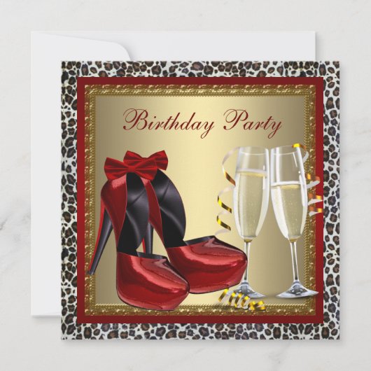 Invitation Chaussures Leopard Red High Heel Anniversaire (Devant)