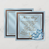 Invitation Chaussures Marron Bleu Bébé Garçon Shower Bleu Mar (Devant / Derrière)
