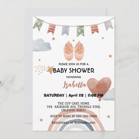 Invitation Chaussures mignonnes baby shower filles afro-améri (Devant / Derrière)