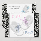 Invitation Chaussures mignonnes Noir Damas Révélation de genr (Devant / Derrière)