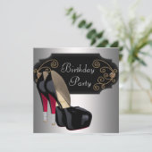 Invitation Chaussures Noir Rouge Haut talon Fête Anniversaire (Debout devant)