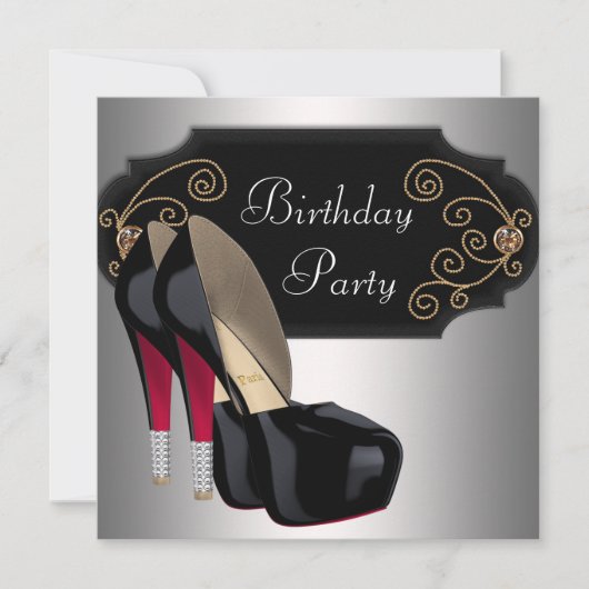 Invitation Chaussures Noir Rouge Haut talon Fête Anniversaire (Devant)