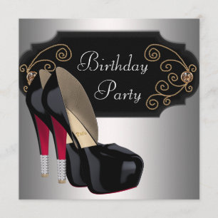 Invitation Chaussures Noir Rouge Haut talon Fête Anniversaire