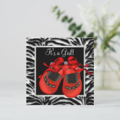 Invitation Chaussures Noir Rouge Zèbre Rouge Bébé Fille Douch (Debout devant)