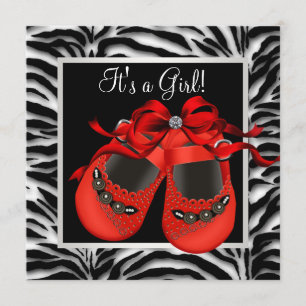Invitation Chaussures Noires Rouges Zebra Baby Girl